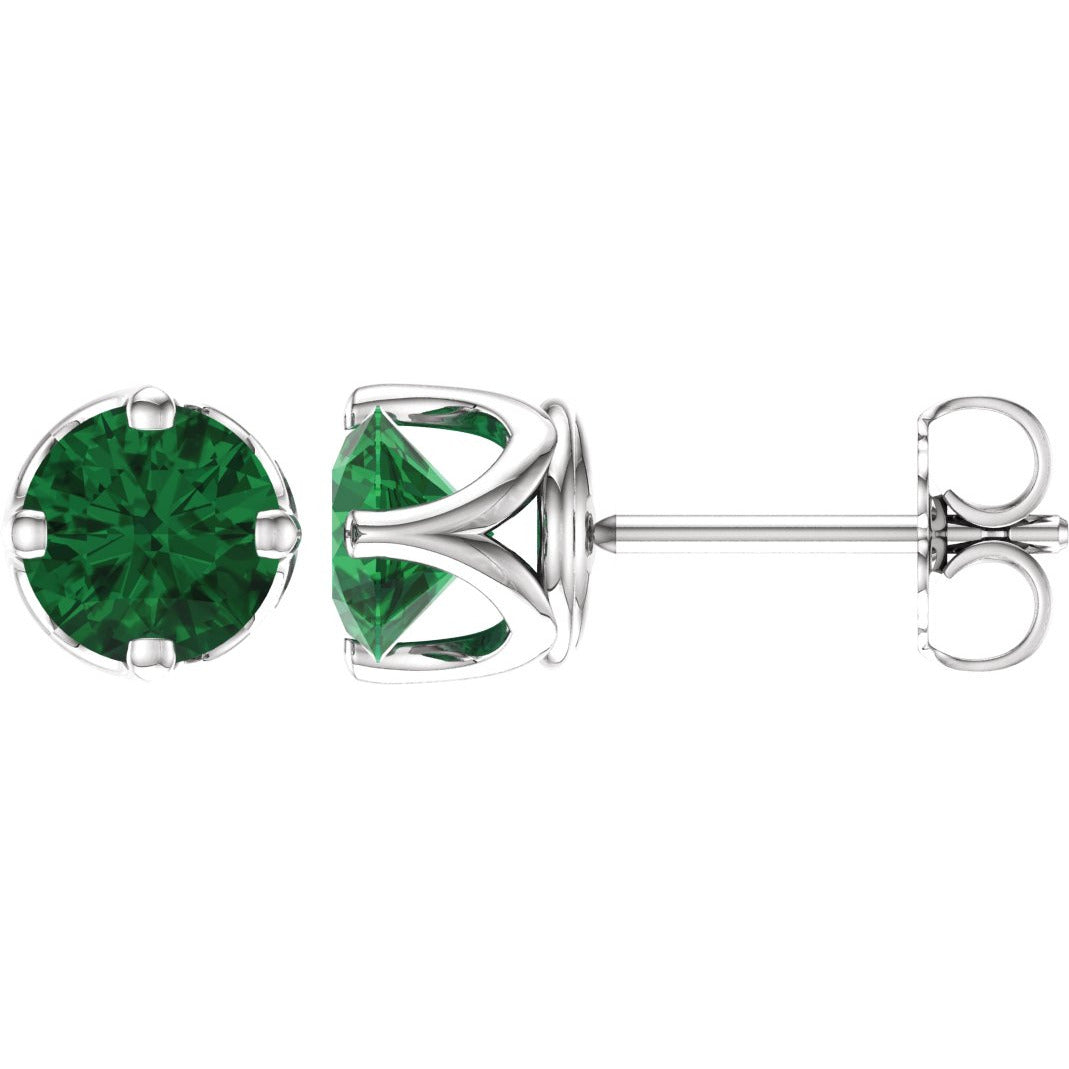 14K White 6 mm Round Lab-Grown Emerald Woven-Design Earrings