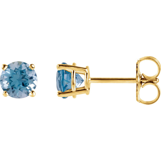 14K Yellow 4 mm Round Swiss Blue Topaz Earrings
