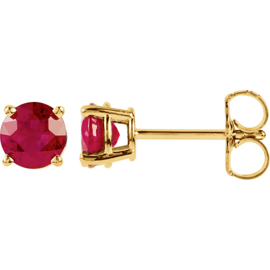 14K Yellow 5 mm Round Ruby Earrings