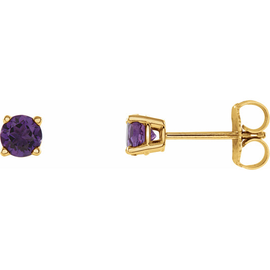 14K Yellow 4 mm Round Amethyst Earrings