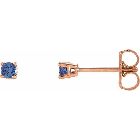 14K Rose 2.5 mm Round Tanzanite Earrings