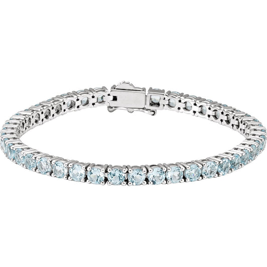 14K White Sky Blue Topaz 7.15 Line Bracelet