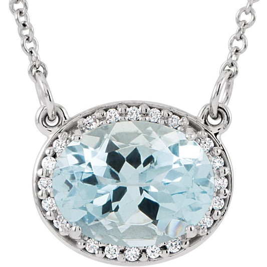 14K White Aquamarine & .04 CTW Diamond 16.5 Necklace