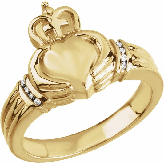 14K Yellow .04 CTW Diamond Claddagh Ring