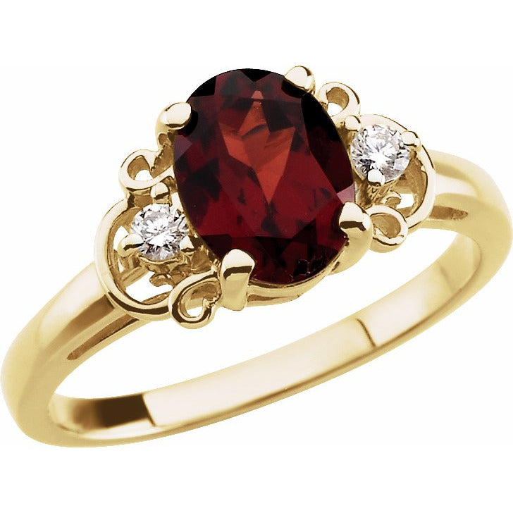 14K Yellow Mozambique Garnet & .06 CTW Diamond Accented Ring
