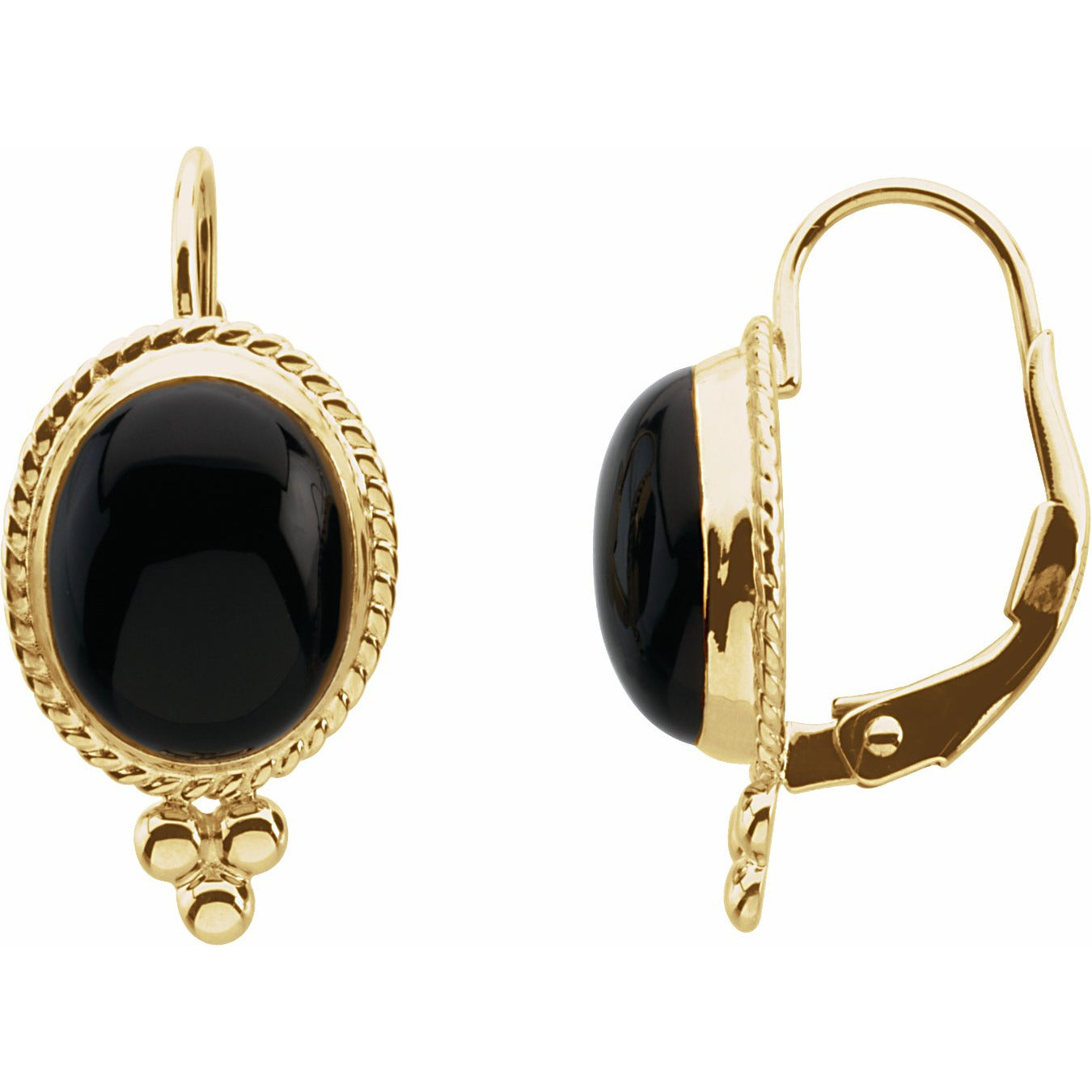 14K Yellow Onyx Rope Design Lever Back Earrings