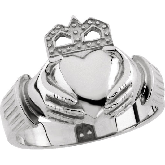 14K White 15x11 mm Claddagh Ring