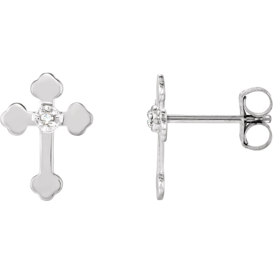 14K White .01 CTW Diamond Cross Earrings