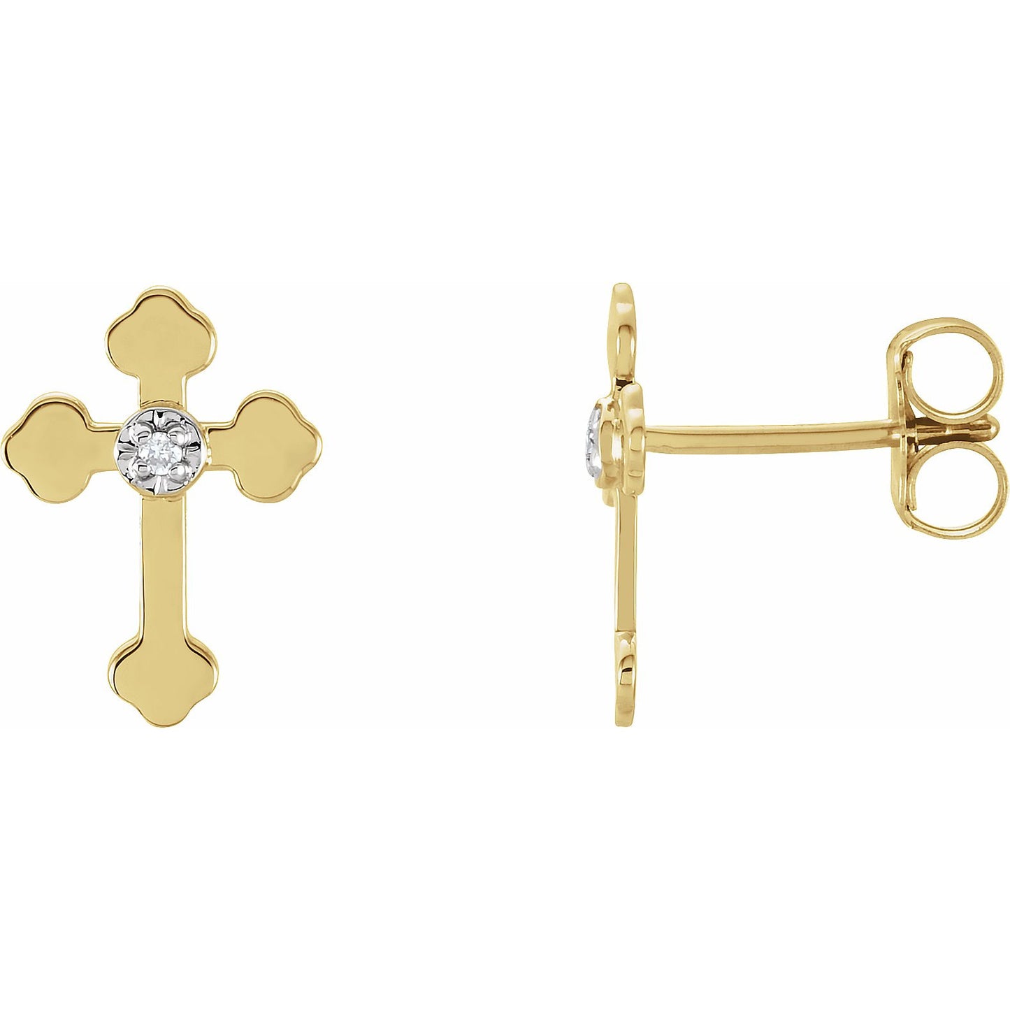 14K Yellow/White .01 CTW Diamond Cross Earrings