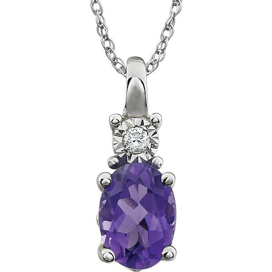 14K White Amethyst & .02 CTW Diamond 18 Necklace