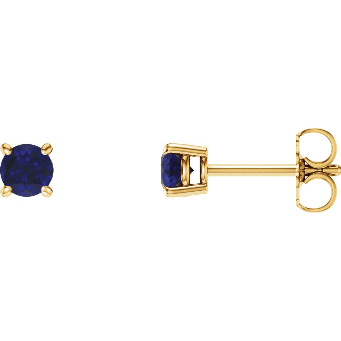 14K Yellow 4 mm Round Blue Sapphire Earrings