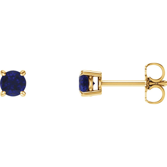 14K Yellow 4 mm Round Blue Sapphire Earrings