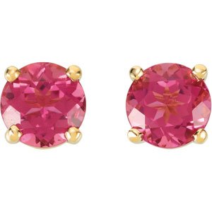 14K Yellow Pink Tourmaline Earrings