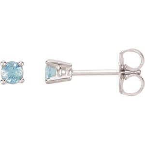 14K White 3 mm Round Aquamarine Earrings