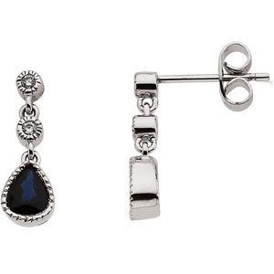 14K White Blue Sapphire & .05 CTW Diamond Earrings