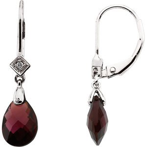 14K White 10x7 mm Briolette Brazilian Garnet & .025 CTW Diamond Earrings