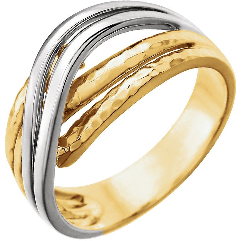 14K Yellow Overlap Hammered Ring