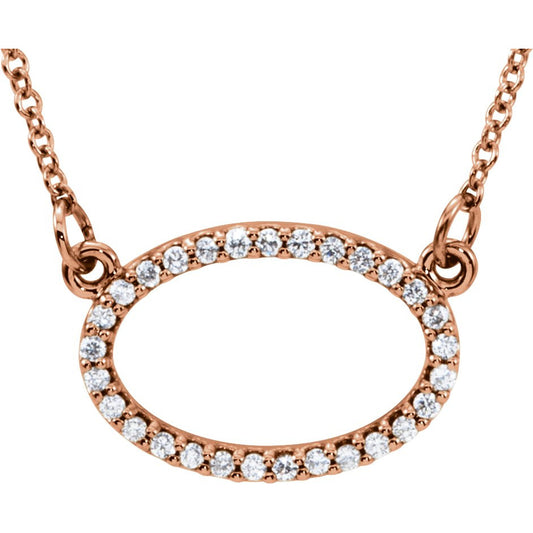14K Rose 1/8 CTW Diamond Horizontal Oval 16 Necklace