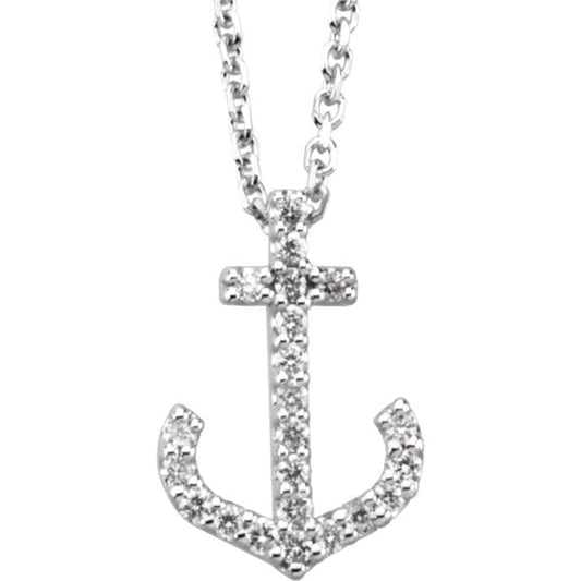 14K White .08 CTW Diamond Anchor 16 Necklace