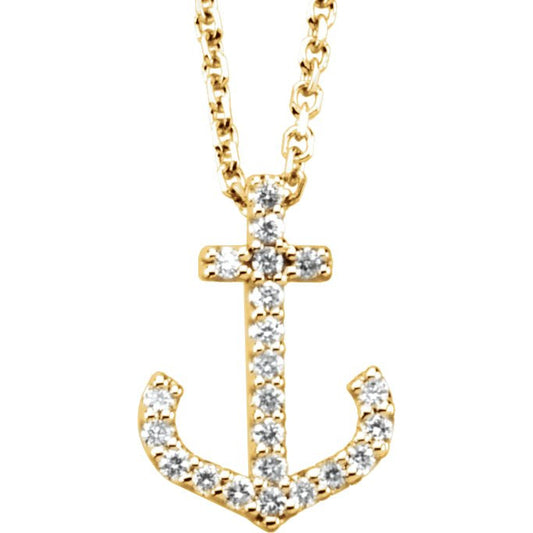 14K Yellow .08 CTW Diamond Anchor 16 Necklace