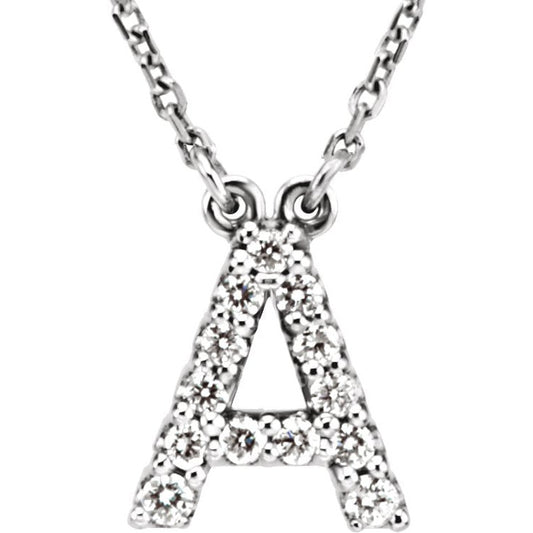 14K White Initial A 1/8 CTW Diamond 16 Necklace
