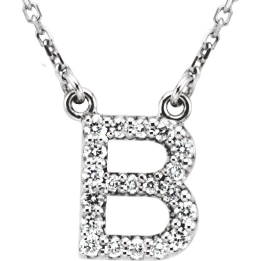 14K White Initial B 1/8 CTW Diamond 16 Necklace