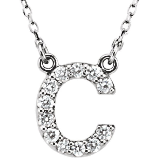 14K White Initial C 1/8 CTW Diamond 16 Necklace
