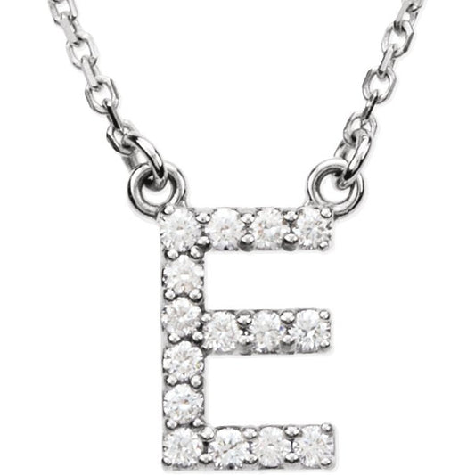 14K White Initial E 1/8 CTW Diamond 16 Necklace