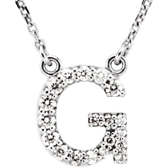 14K White Initial G 1/8 CTW Diamond 16 Necklace