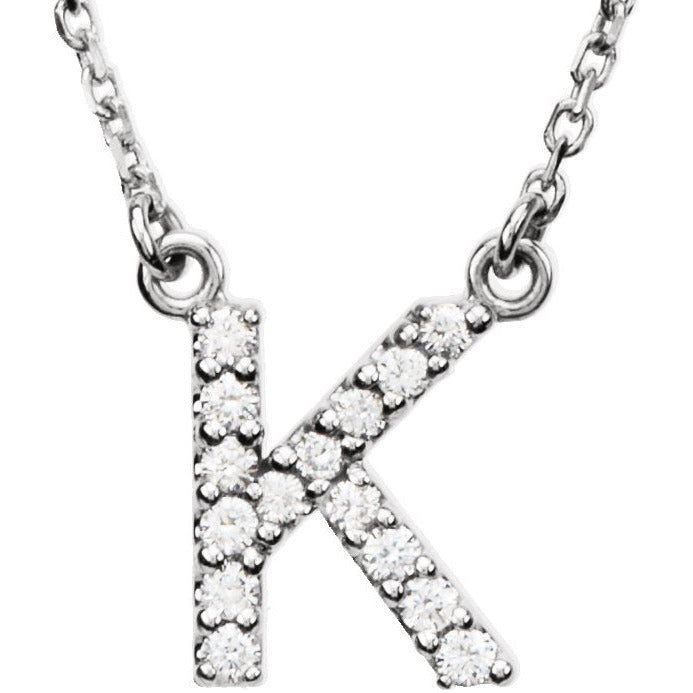 14K White Initial K 1/8 CTW Diamond 16 Necklace