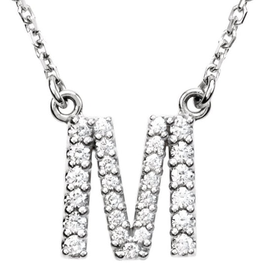 14K White Initial M 1/6 CTW Diamond 16 Necklace