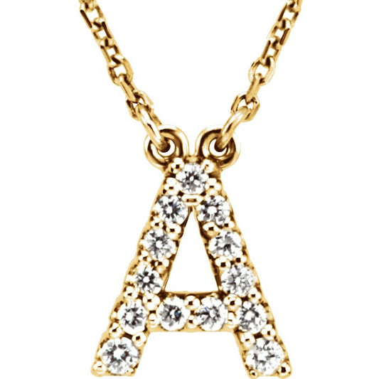 14K Yellow Initial A 1/6 CTW Diamond 16 Necklace