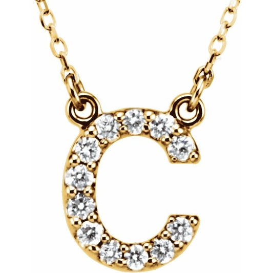 14K Yellow Initial C 1/8 CTW Diamond 16 Necklace