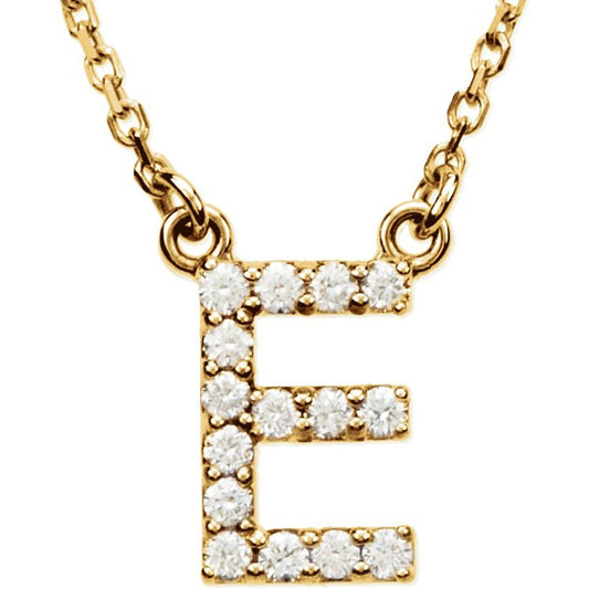 14K Yellow Initial E 1/8 CTW Diamond 16 Necklace