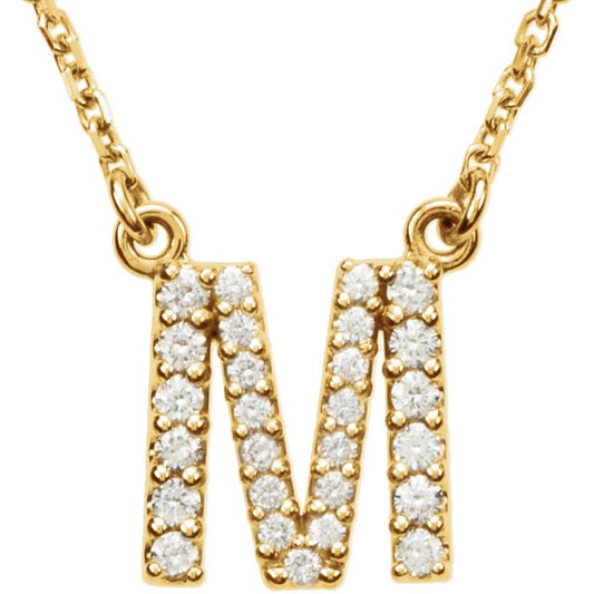 14K Yellow Initial M 1/6 CTW Diamond 16 Necklace