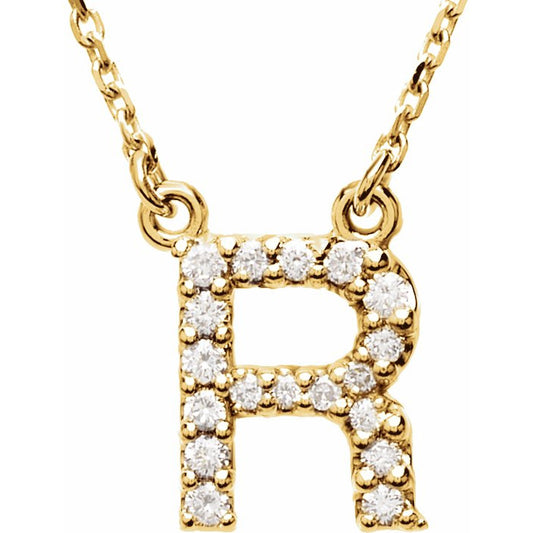 14K Yellow Initial R 1/8 CTW Diamond 16 Necklace