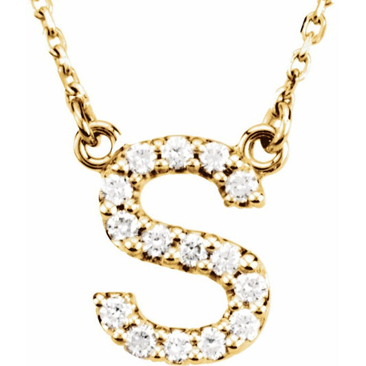 14K Yellow Initial S 1/8 CTW Diamond 16 Necklace