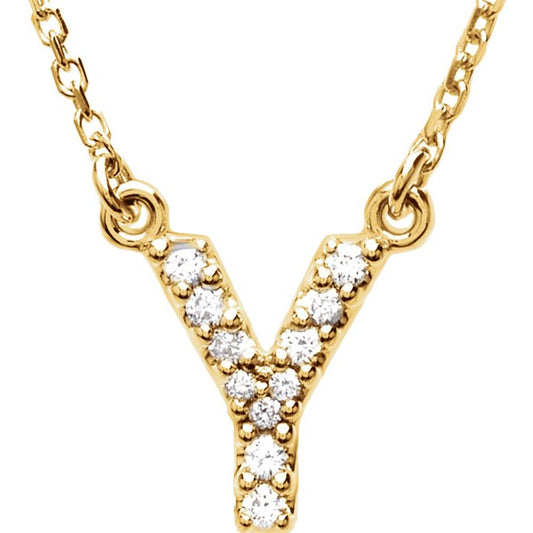 14K Yellow Initial Y .08 CTW Diamond 16 Necklace