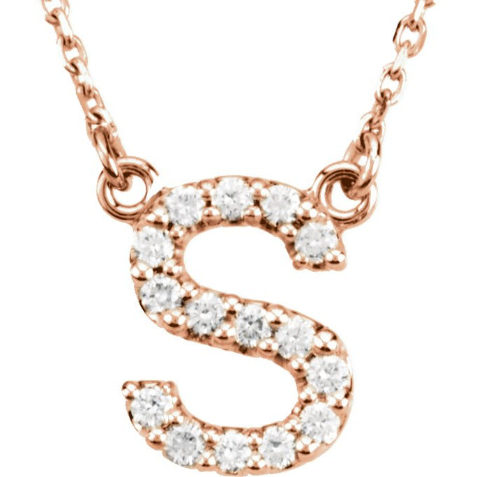 14K Rose Initial S 1/8 CTW Diamond 16 Necklace