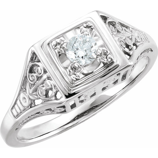 14K White 1/6 CTW Diamond Filigree Ring