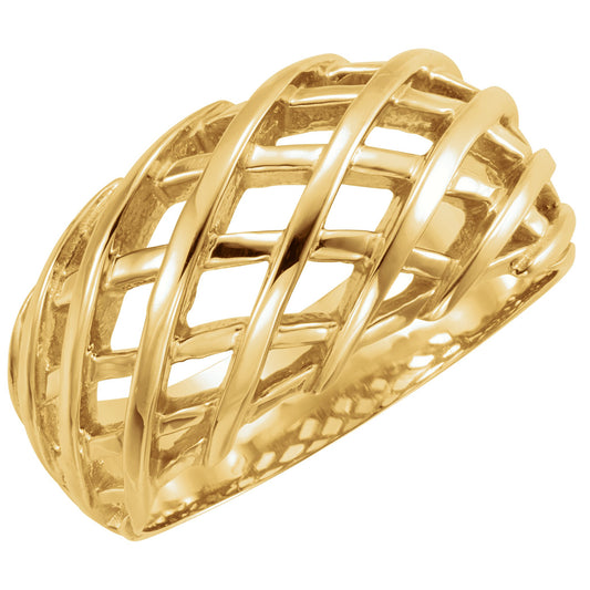 14K Yellow 11 mm Latticework Dome Ring