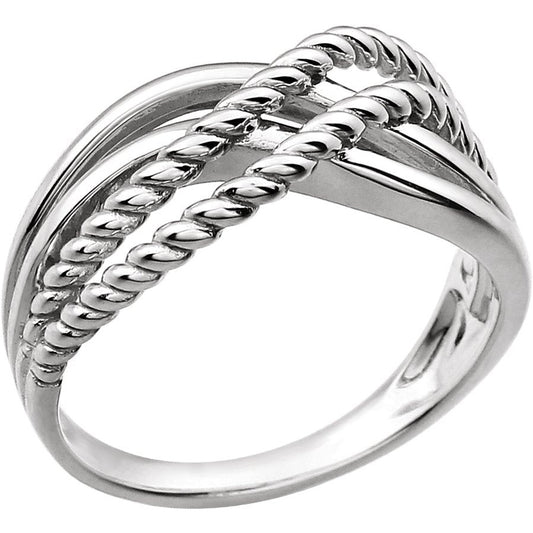 14K White Crossover Rope Design Ring