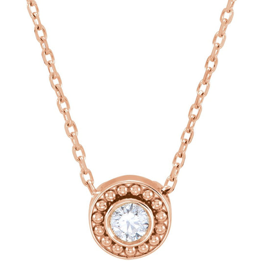 14K Rose 1/10 CTW Diamond Beaded Slide 16 Necklace