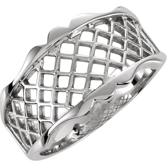 14K White Lattice Design Band