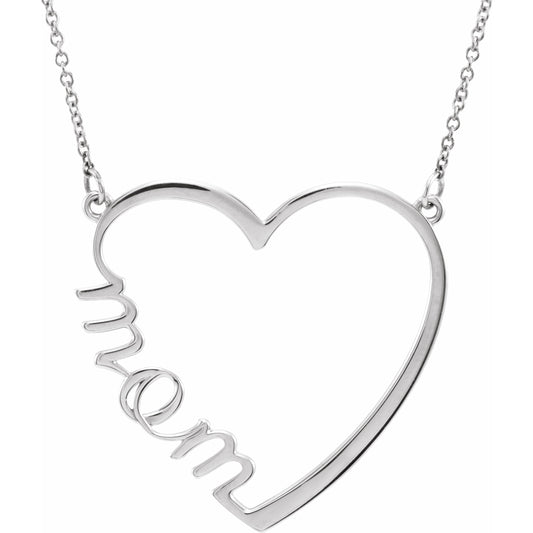 14K White Mom Heart 17 Necklace