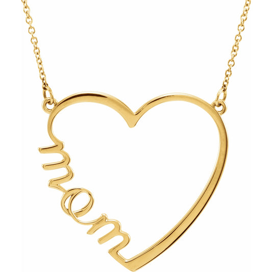 14K Yellow Mom Heart 17 Necklace