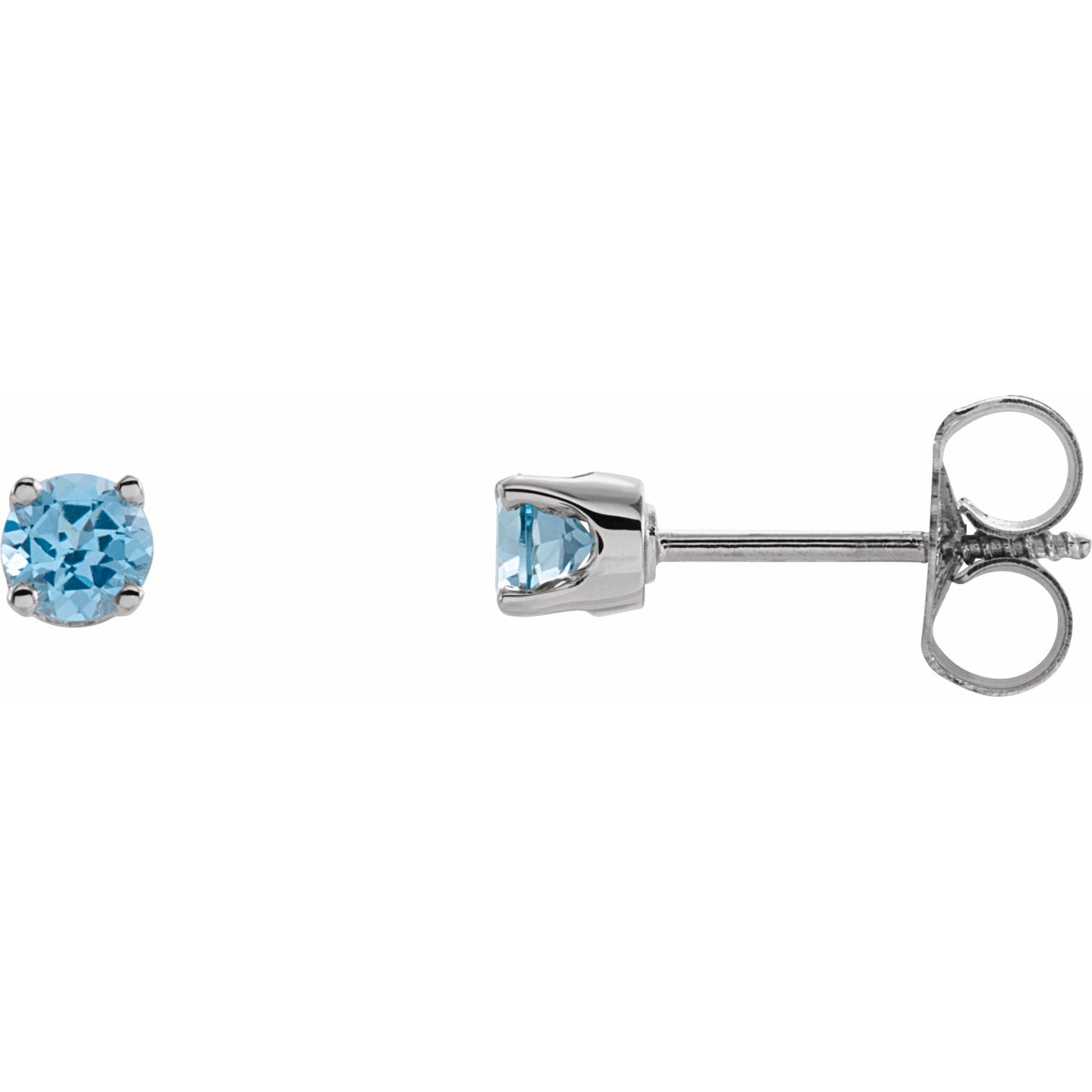 14K White 3 mm Round Swiss Blue Topaz Youth Birthstone Earrings