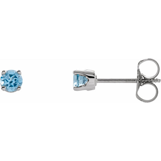 14K White 3 mm Round Swiss Blue Topaz Youth Birthstone Earrings