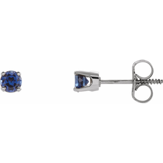 14K White 3 mm Round Blue Sapphire Youth Birthstone Earrings
