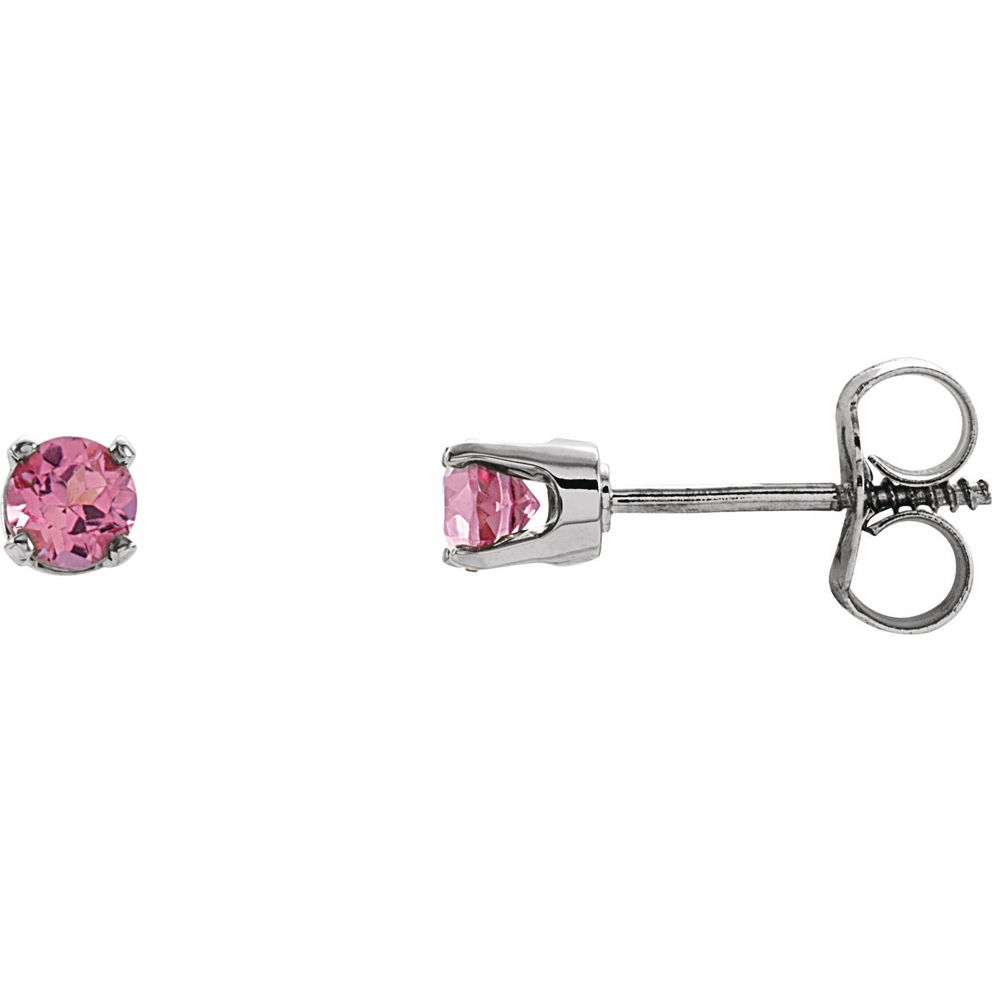 14K White 3 mm Round Pink Tourmaline Youth Birthstone Earrings